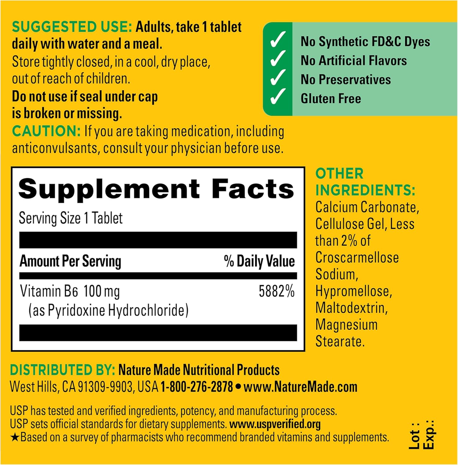 Nature Made Vitamin B6 100mg Tablets - Energy Metabolism Support - 100 Tablets - görsel 6