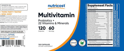 Nutricost Multivitamin with Probiotics - 120 Vegetarian Capsules