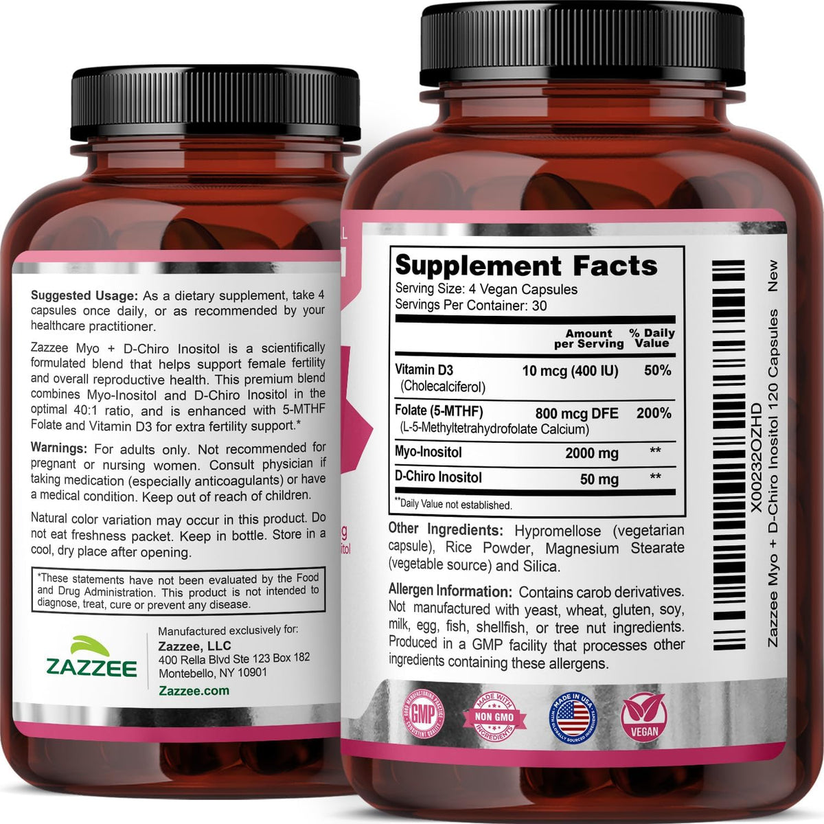 Zazzee Myo & D-Chiro Inositol with Vitamin D3 & Folate, 120 Vegan Capsules - görsel 8