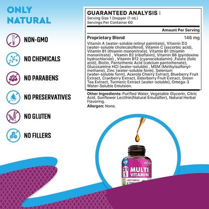 Beloved Pets Cat & Dog Multivitamin Liquid – 21-in-1 Support with Glucosamine & Cranberry (60ml)