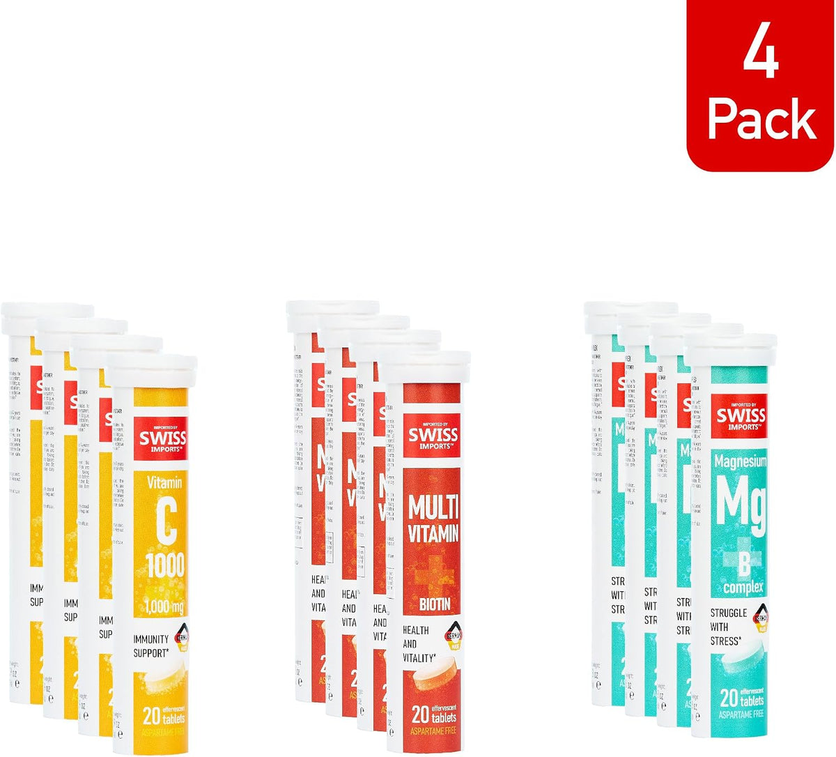 Effervescent Variety Pack with Vitamin C 1000mg, Magnesium + B Complex, Multivitamin + Biotin, 12-Pack, 240 Tablets - görsel 2