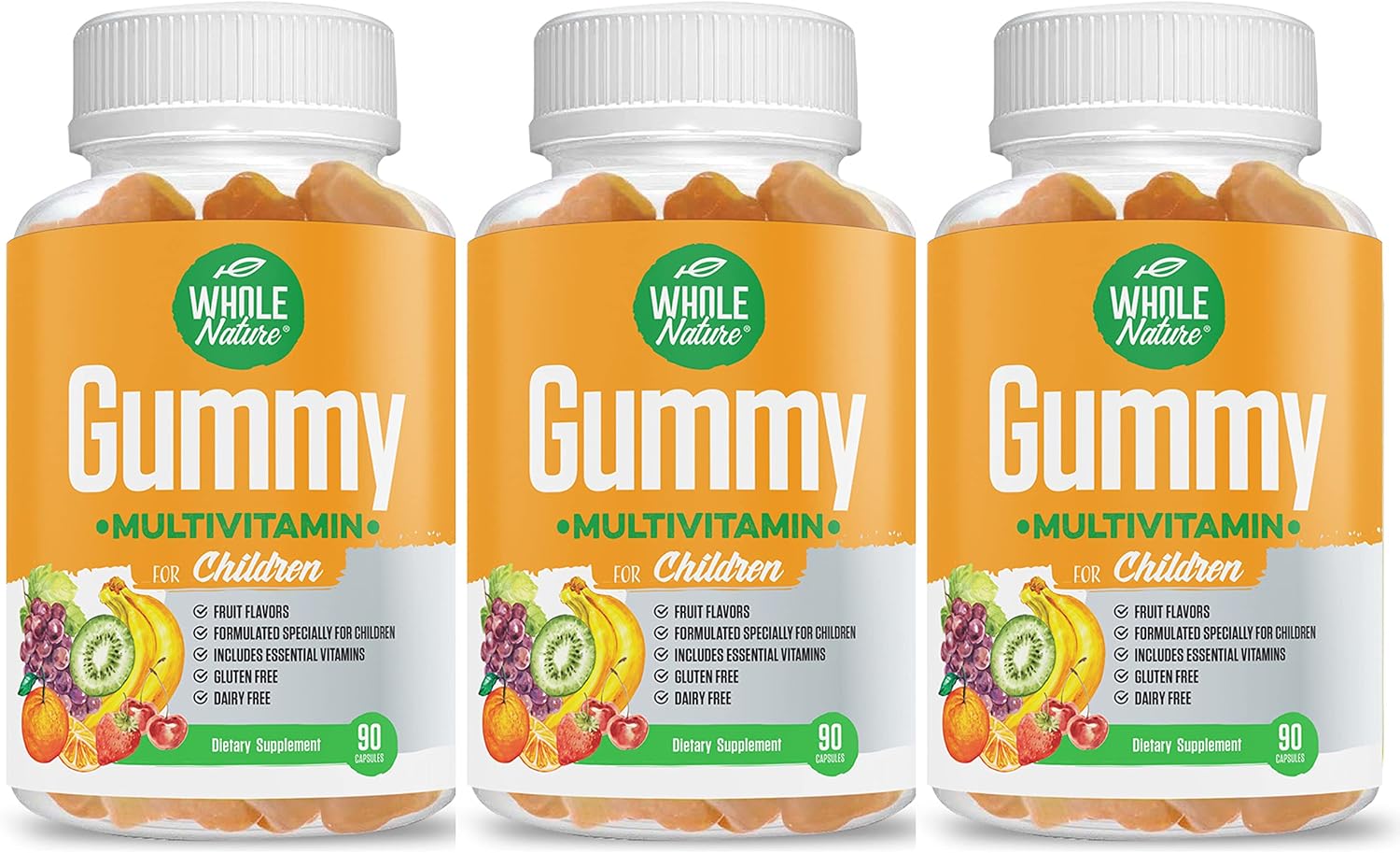 Whole Nature Kids Vitamins - Complete Daily Essentials Children's Multivitamin and Minerals for Overall Wellness, 90 Gummies, Fruit Flavour, No Artificial Sugar, Dairy and Gluten-free - görsel 1
