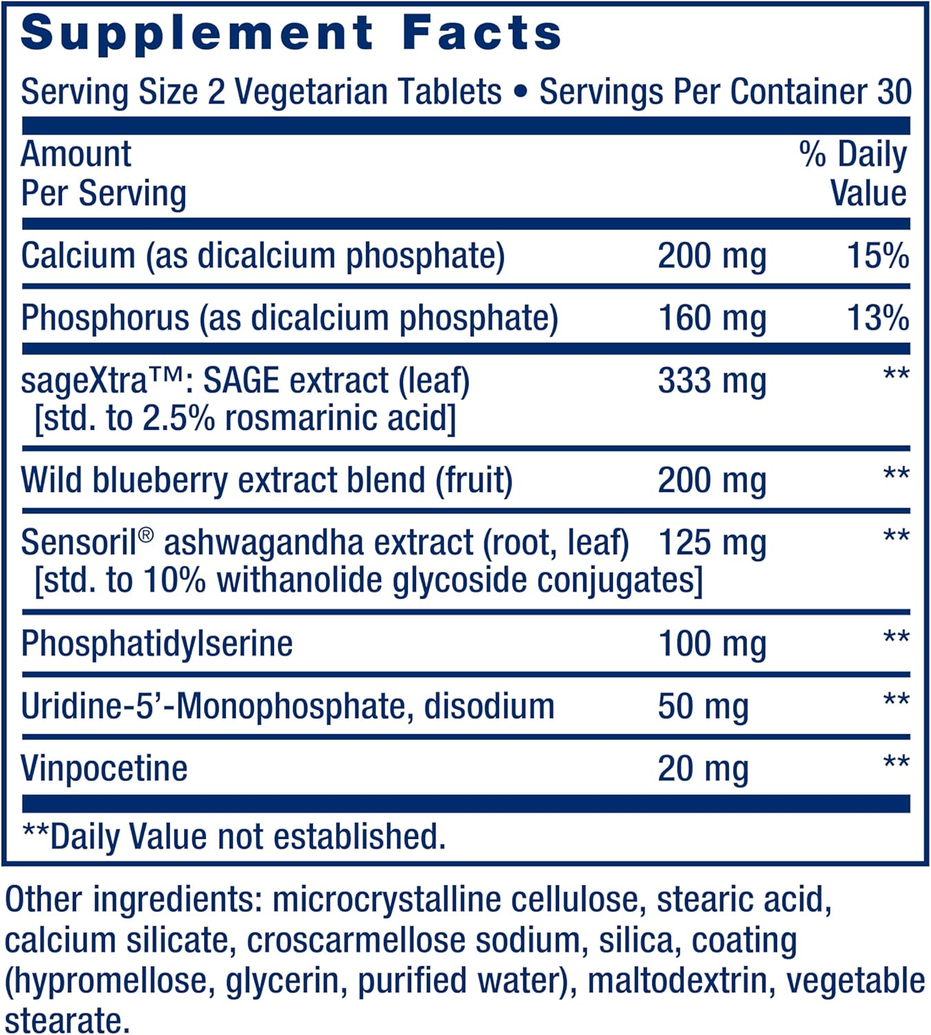 Life Extension Cognitex® Elite – Comprehensive Brain Supplement for Memory, Focus and Mood – with Sage, Blueberry, Ashwagandha, Phosphatidylserine, Vinpocetine – 60 Tablets - görsel 3