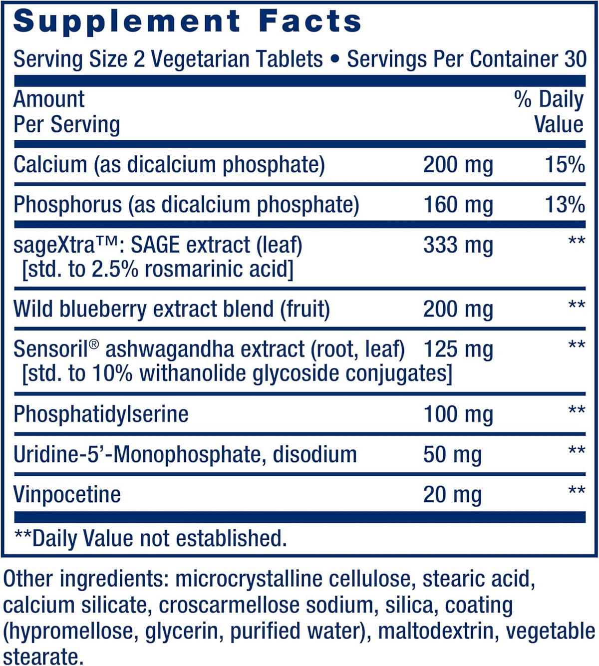 Life Extension Cognitex® Elite – Comprehensive Brain Supplement for Memory, Focus and Mood – with Sage, Blueberry, Ashwagandha, Phosphatidylserine, Vinpocetine – 60 Tablets - görsel 3
