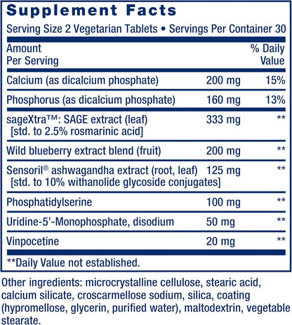Life Extension Cognitex® Elite – Comprehensive Brain Supplement for Memory, Focus and Mood – with Sage, Blueberry, Ashwagandha, Phosphatidylserine, Vinpocetine – 60 Tablets
