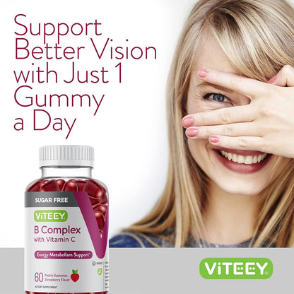 Viteey Vitamin B Complex Gummies – Sugar Free with Vitamin C, 60 Gummies