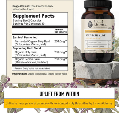 Living Alchemy Fermented Holy Basil with Lemon Balm - Vegan, Non-GMO - 60 Capsules