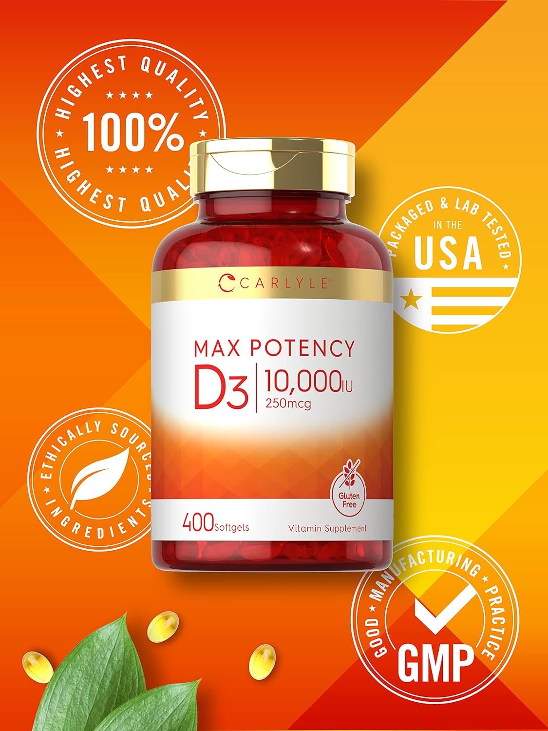 Carlyle Vitamin D3 10,000 IU, 400 Soft gel capsule Capsules – High Potency, Non-GMO, Gluten-free Food Supplement - görsel 5