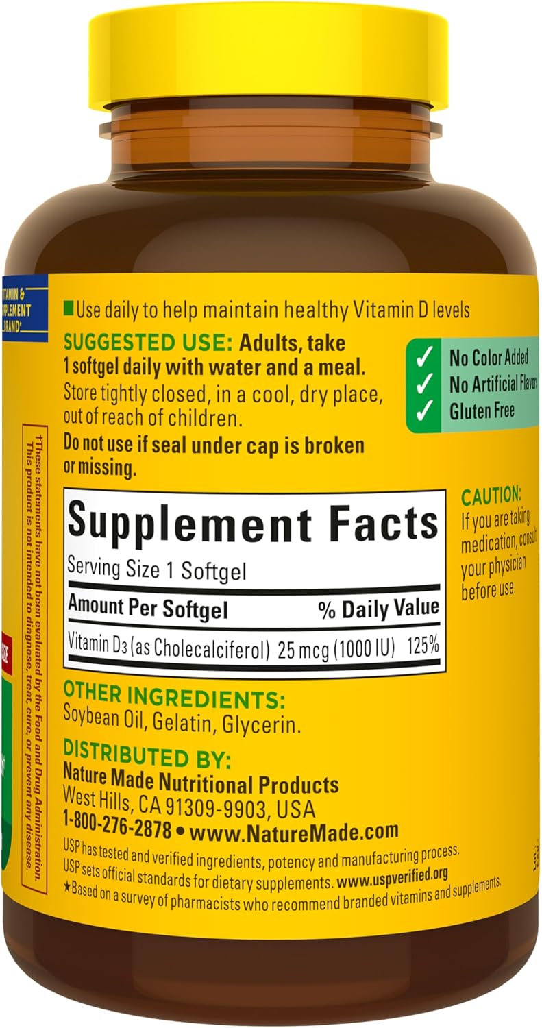Nature Made Vitamin D3 1000 IU (25 mcg) - 300 Softgels - görsel 7