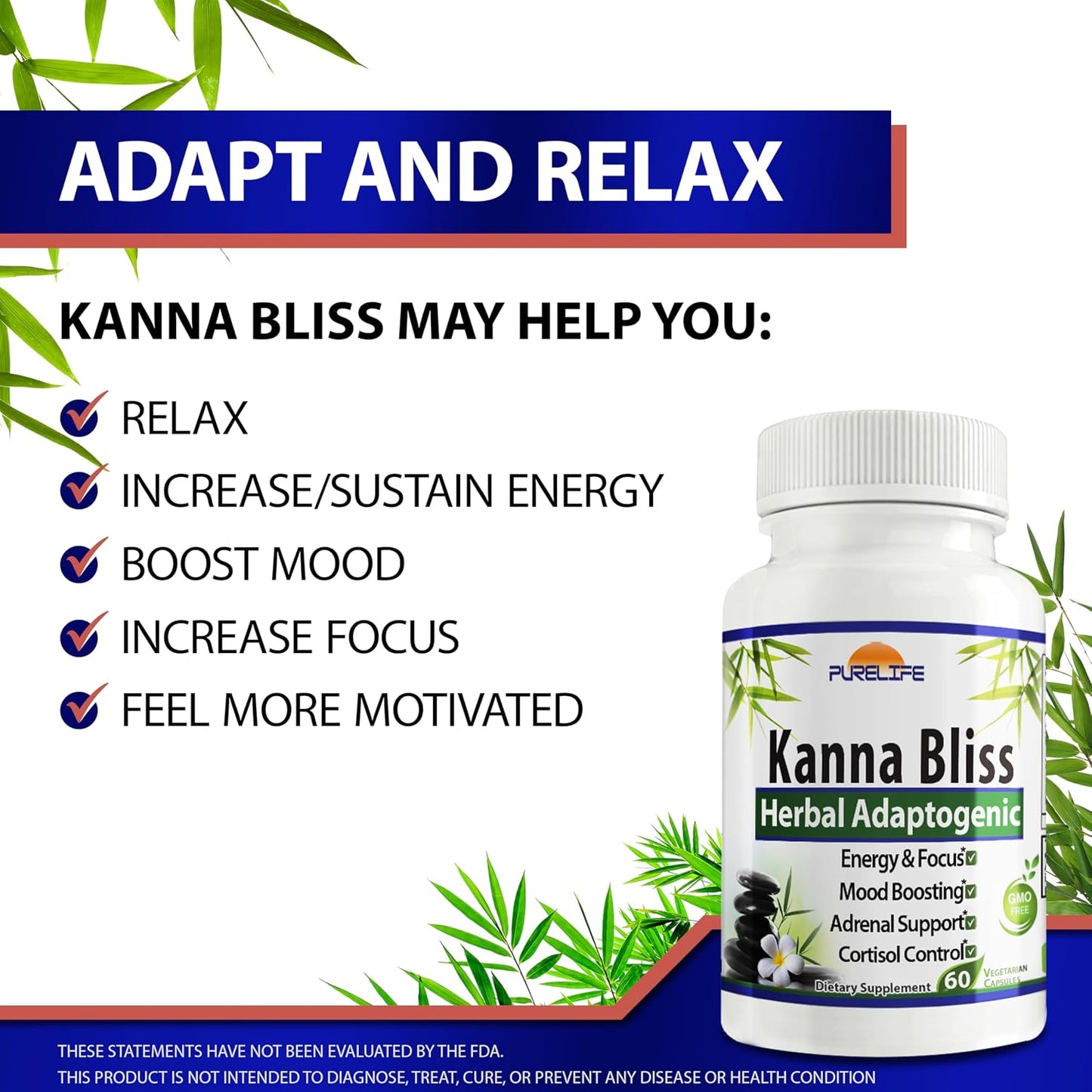 Kanna Bliss - Herbal Adaptogen Supplement (60 Vegetarian Capsules) - görsel 2