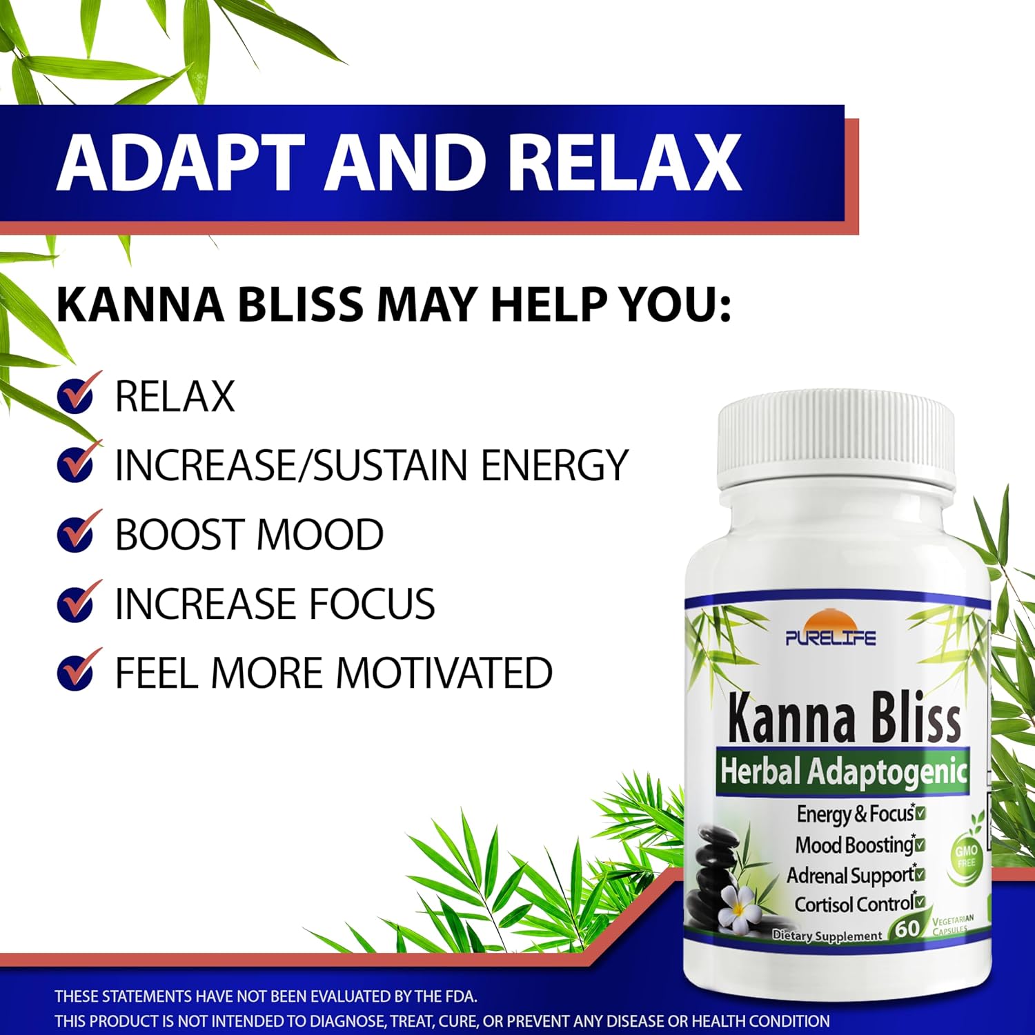 Kanna Bliss - Herbal Adaptogen Supplement (60 Vegetarian Capsules) - görsel 2