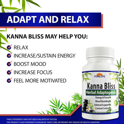 Kanna Bliss - Herbal Adaptogen Supplement (60 Vegetarian Capsules)