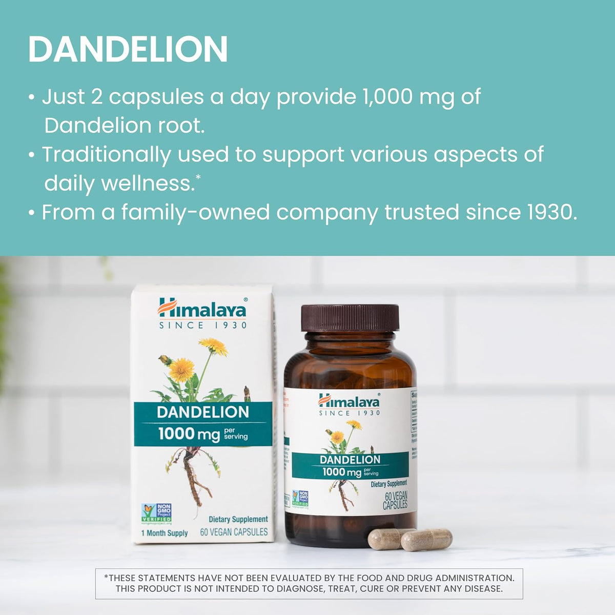 Himalaya Dandelion Root Supplement - 1000 mg, 60 Capsules - Vegan & Gluten-free - görsel 3