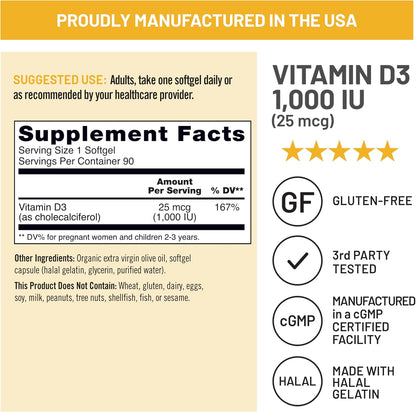 NatureWise Vitamin D3 1000 IU (25 mcg) Mini Softgels – Immune Support, Muscle Function & Bone Health