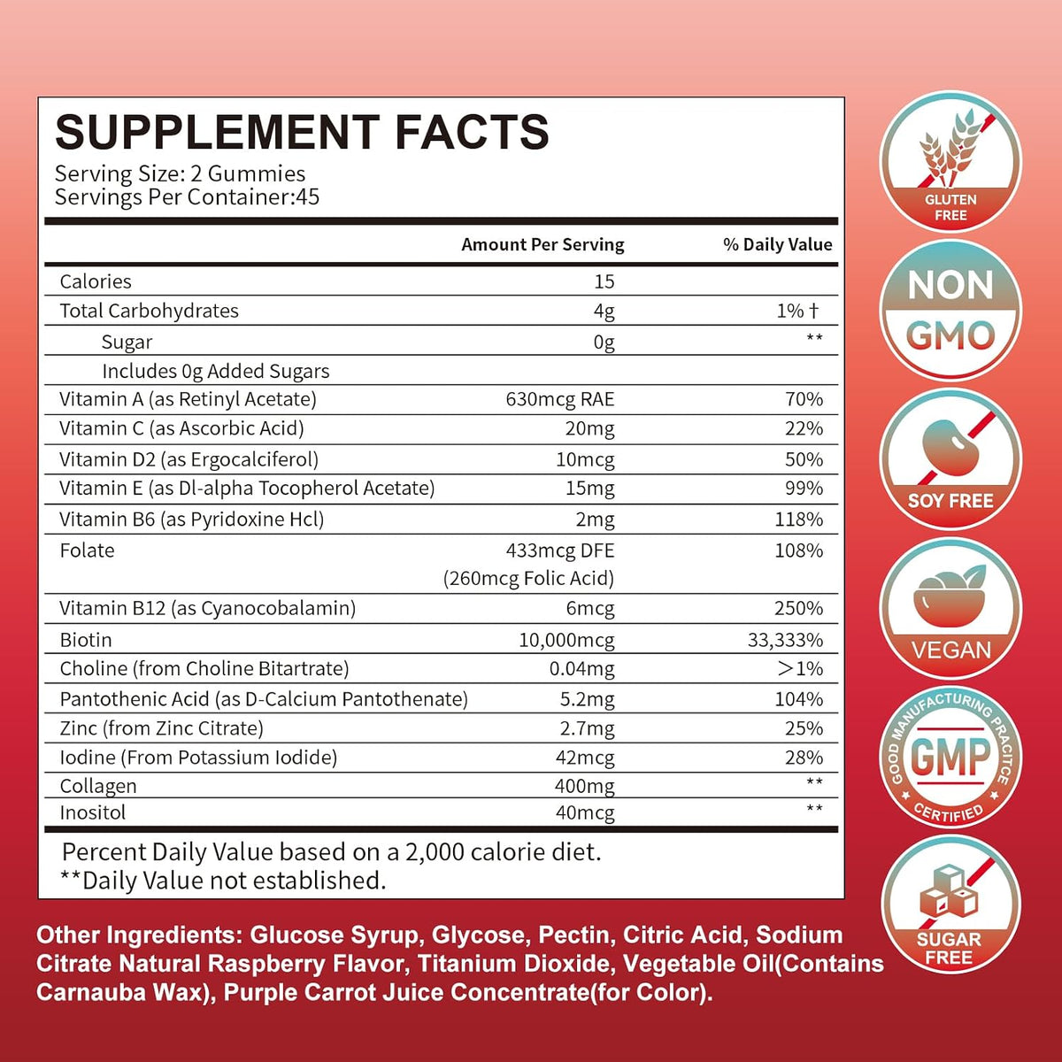 Hurdilen Hair, Skin and Nails Gummies - 10000mcg Biotin & Collagen, 90 Gummies for Women and Men - görsel 2