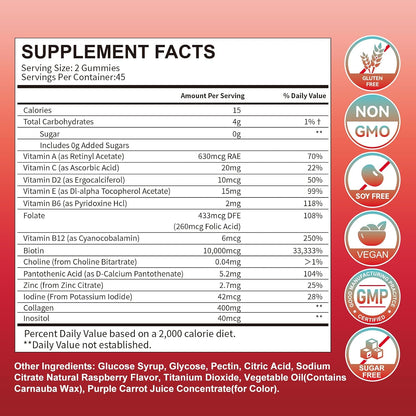 Hurdilen Hair, Skin and Nails Gummies - 10000mcg Biotin & Collagen, 90 Gummies for Women and Men