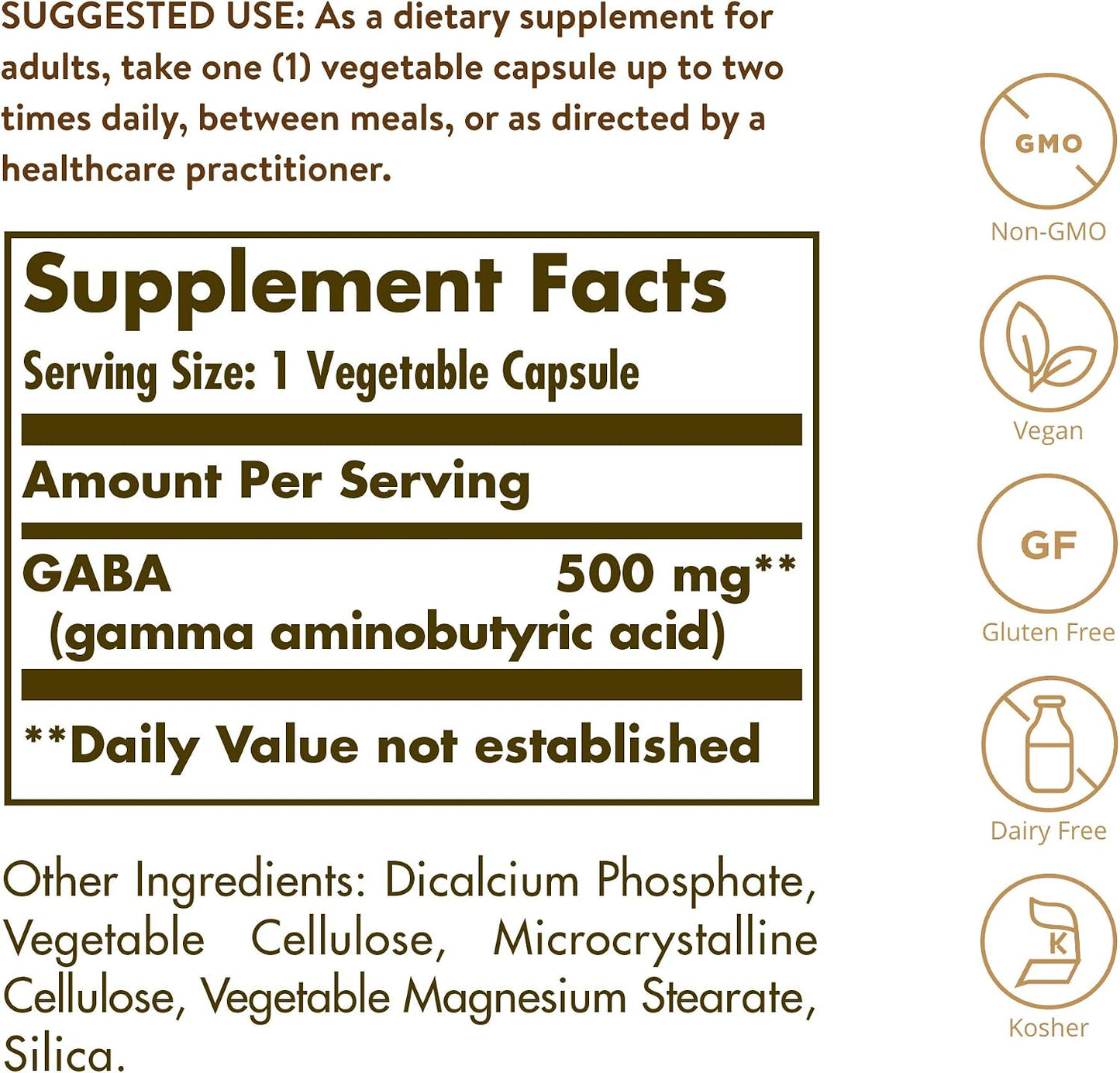 Solgar GABA 500 mg, 100 Vegetable Capsules – Relaxation & Nervous System Support - görsel 2