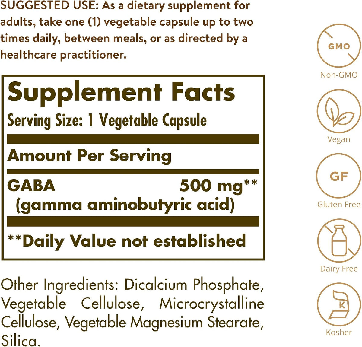Solgar GABA 500 mg, 100 Vegetable Capsules – Relaxation & Nervous System Support - görsel 2