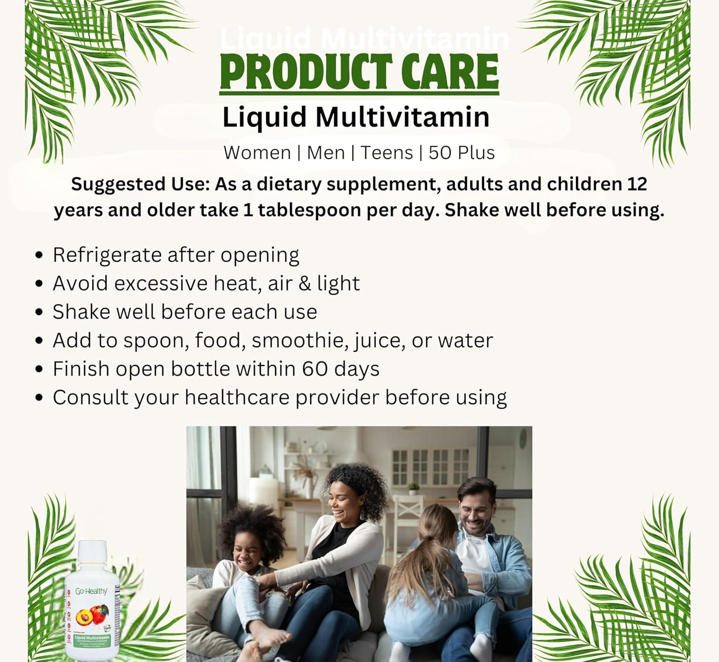 Go Healthy Liquid Multivitamin for Women, Men and Teens | Vegan | High Absorption | Peach Mango Flavour | 32 Servings - görsel 9