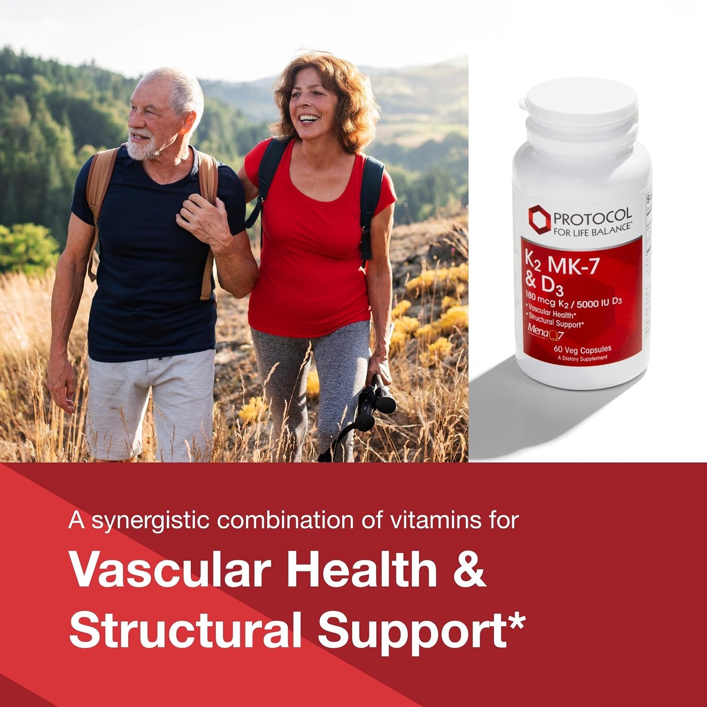 Protocol for Life Balance Vitamin D3 & K2 MK-7 - 5000 IU D3, 180 mcg K2 - 60 Veg Capsules - görsel 3
