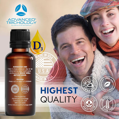 Advanced Trichology Vegetarian Liquid Vitamin D3-5000 IU High Absorption – 1000 IU per Drop – 6-Month Supply – Gluten-free – 1 fl oz (30 ml)