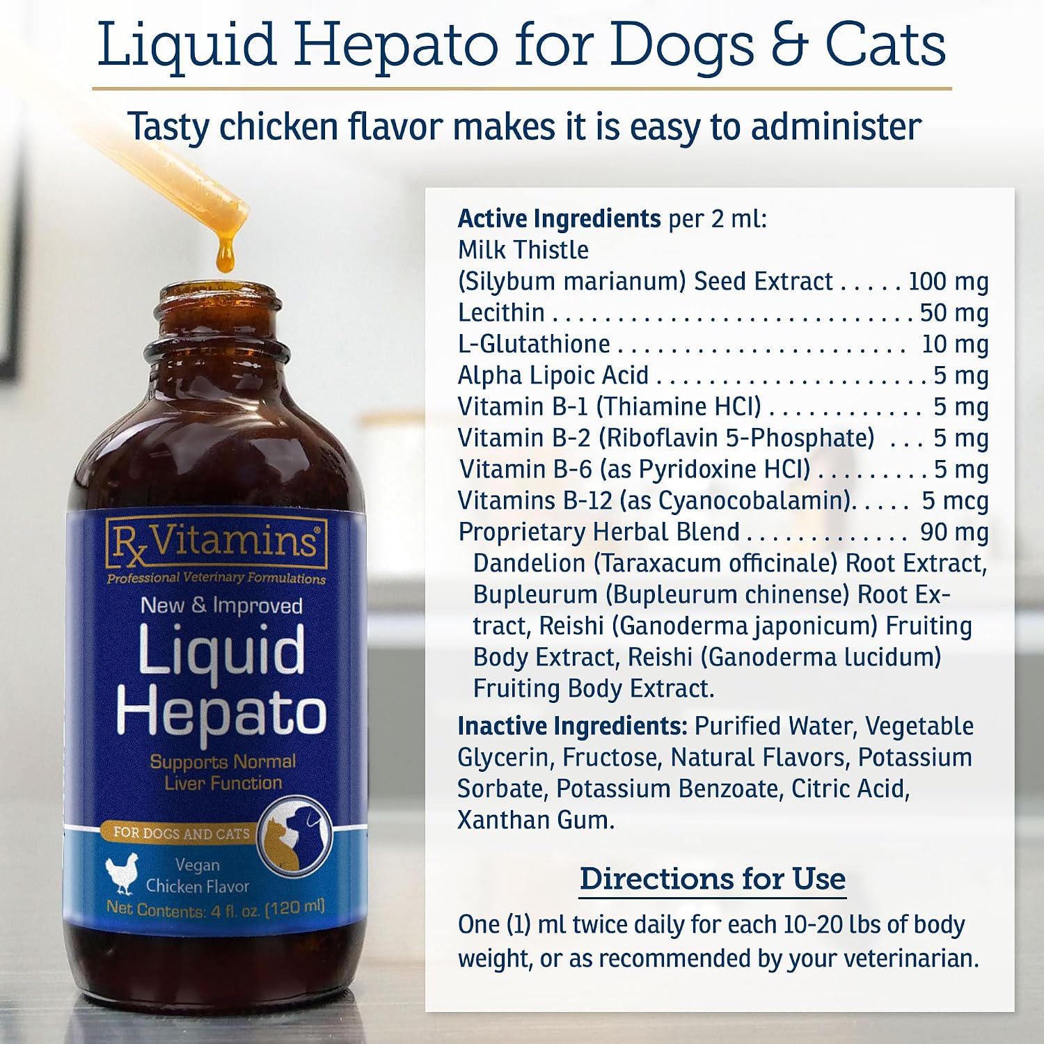 Rx Vitamins Liquid Hepato – Liver Support for Dogs with Milk Thistle & B Vitamins, Chicken Flavour (118 ml) - görsel 6