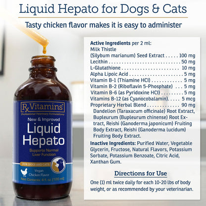 Rx Vitamins Liquid Hepato – Liver Support for Dogs with Milk Thistle & B Vitamins, Chicken Flavour (118 ml)