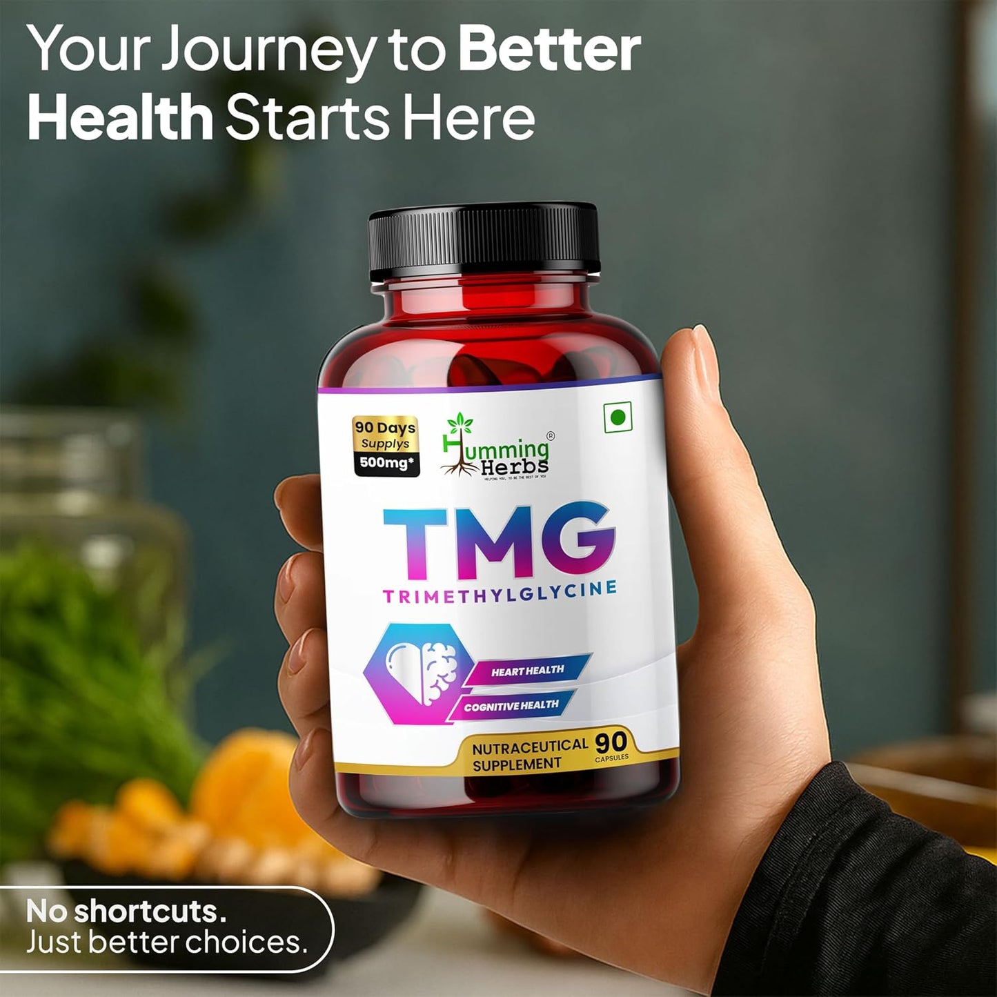 Humming Herbs TMG Supplement – Trimethylglycine 500 mg, 90 Vegan Capsules - görsel 7
