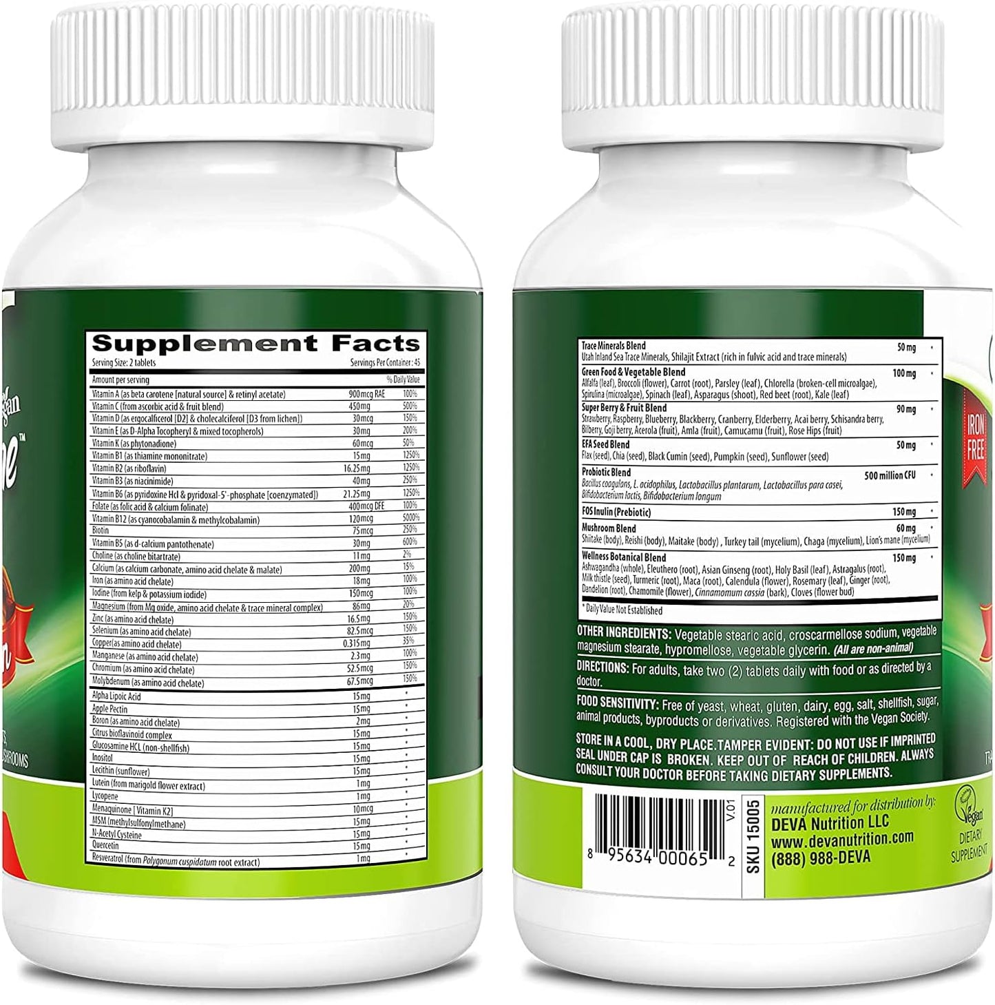 DEVA Tuba Prime Vegan Multivitamin High-Potency with Greens, Berries, Mushrooms, Probiotics & Herbs - 90 Tablets (2-Pack) - görsel 2
