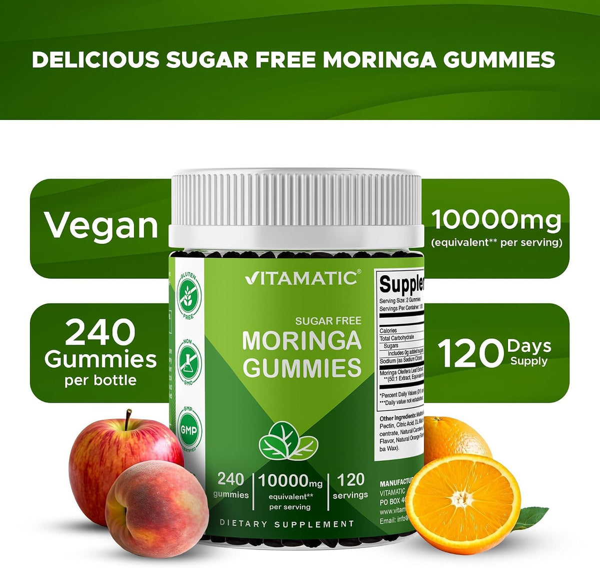 Vitamatic Moringa Gummies – Sugar-Free Superfood, 50:1 Extract, 240 Gummies - görsel 4