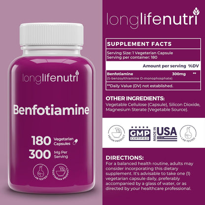 LongLifeNutri Benfotiamine 300mg – 180 Vegetarian Capsules