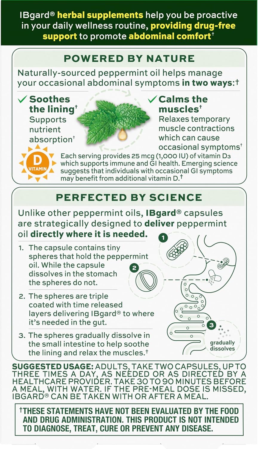 IBgard With Vitamin D, Peppermint Oil Capsules, Supports Immune and Gut Health, 48 Capsules - görsel 7