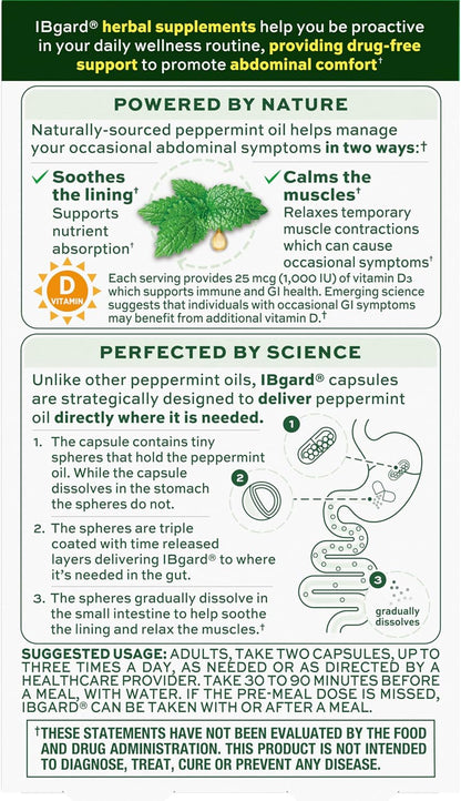 IBgard With Vitamin D, Peppermint Oil Capsules, Supports Immune and Gut Health, 48 Capsules