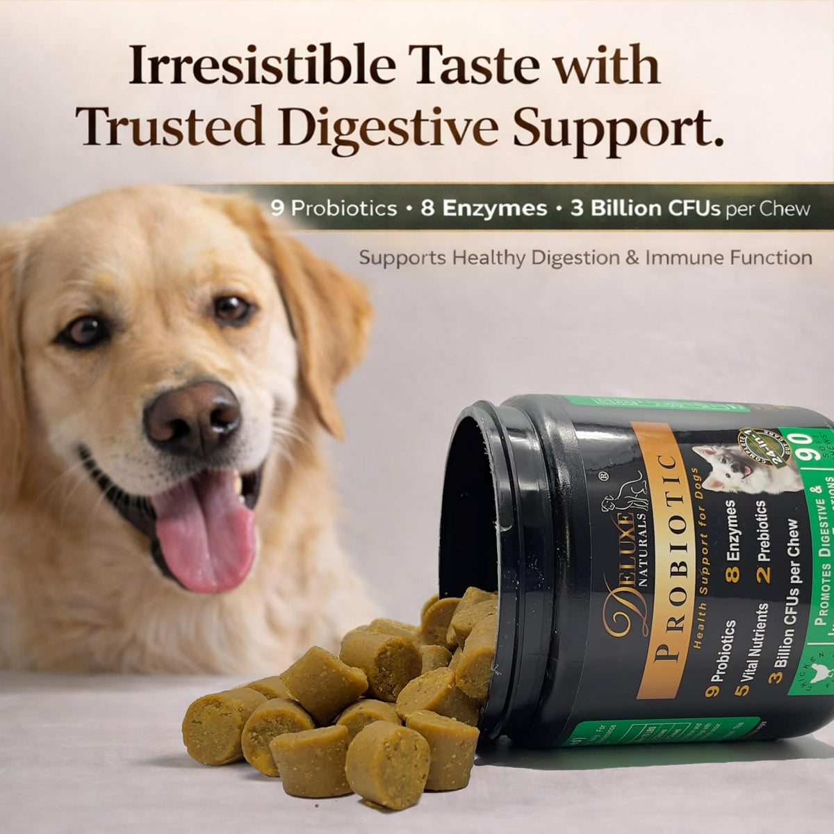 Deluxe Naturals Probiotic Soft Chews for Dogs – Digestive & Immune Support – 180 Count (2 x 90ct) – Chicken Flavour - görsel 9
