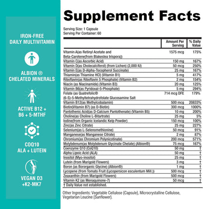 Power By Naturals Methyl Multi One – Iron-Free Methylated Multivitamin with 5-MTHF, Methyl B12 & CoQ10 – Methylation Support for Men and Women – Vegan, Non-GMO – 60 Capsules