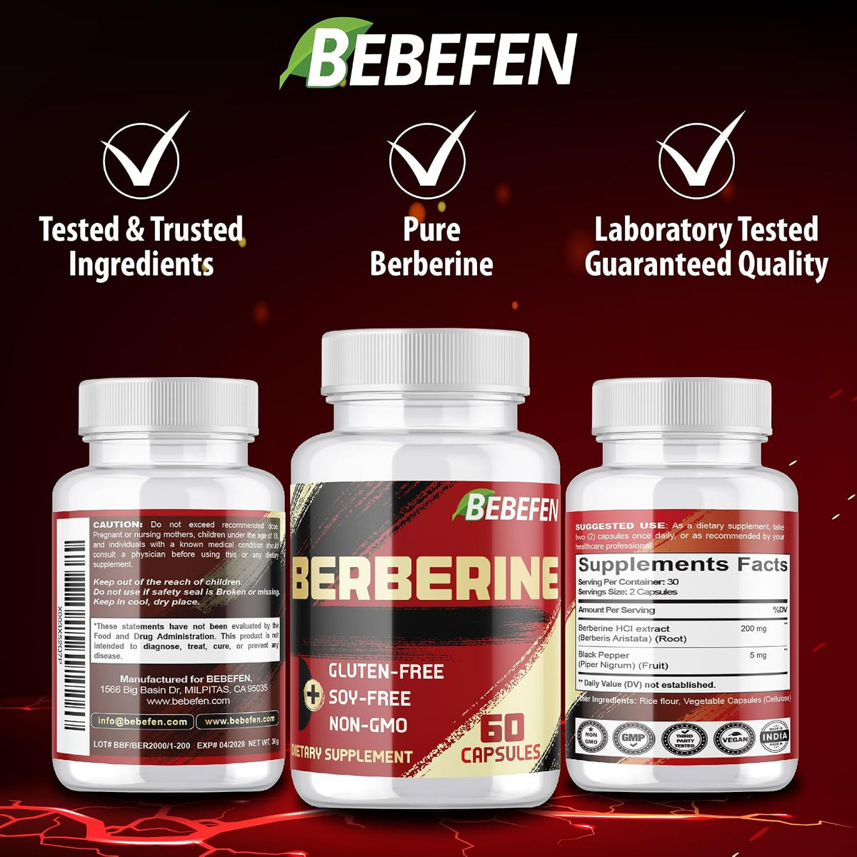 Berberine HCl Supplement - 60 Capsules - Non-GMO, Gluten-free - görsel 7