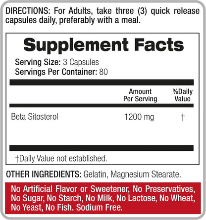 FITO MEDIC'S Beta Sitosterol 1200 mg - Plant Sterols Supplement, 240 Capsules