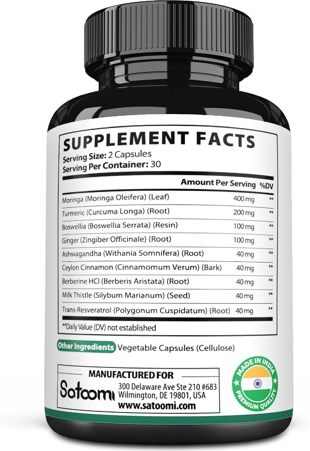 Satoomi 9in1 Moringa Capsules – Featuring Moringa, Turmeric, Boswellia, Ginger, Ashwagandha, Ceylon Cinnamon, Berberine, Milk Thistle & Resveratrol | 60 Count - görsel 8