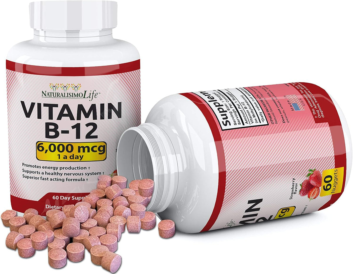 NaturalisimoLife Vitamin B12 6,000 mcg Quick Dissolve Strawberry Nuggets (60 Nuggets) - görsel 3