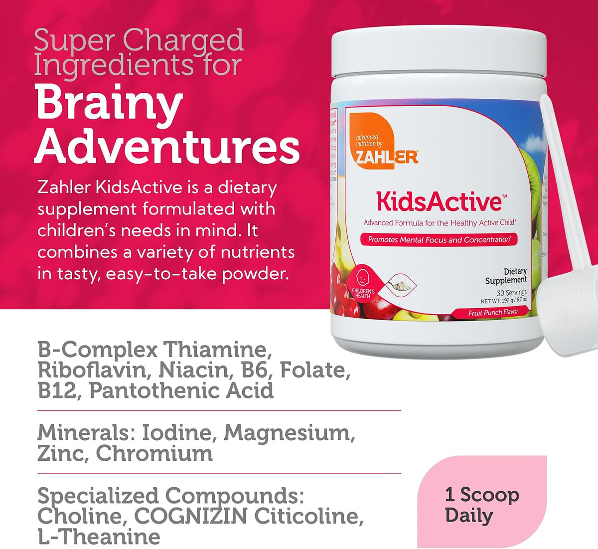 Zahler KidsActive Kids Concentration Formula Powder - All Natural - Fruit Punch - 30 Servings - görsel 4