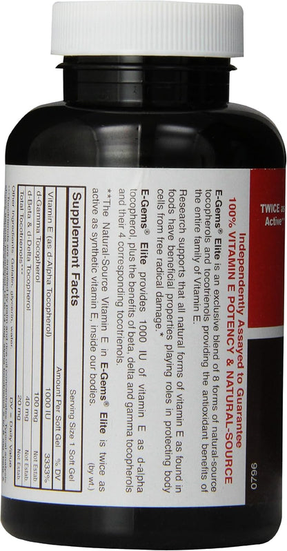 Carlson Labs E-Gems Natural Vitamin E Elite, 1000 IU, 60 Softgels