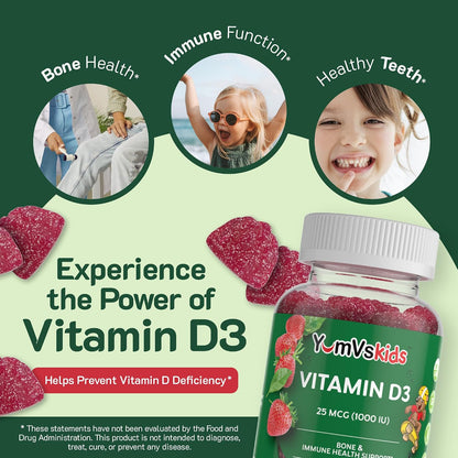 YUM-V's Chewable Vitamin D Gummies for Children - 1000 IU Vitamin D3 - 60 Gummies