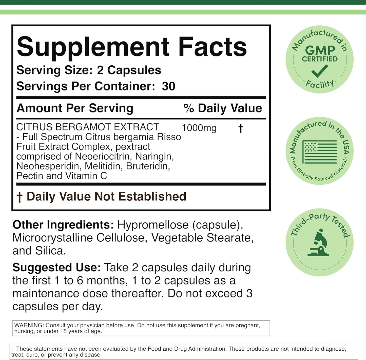 Double Wood Citrus Bergamot Supplement – NSF Certified – 1000mg, 60 Capsules - görsel 2