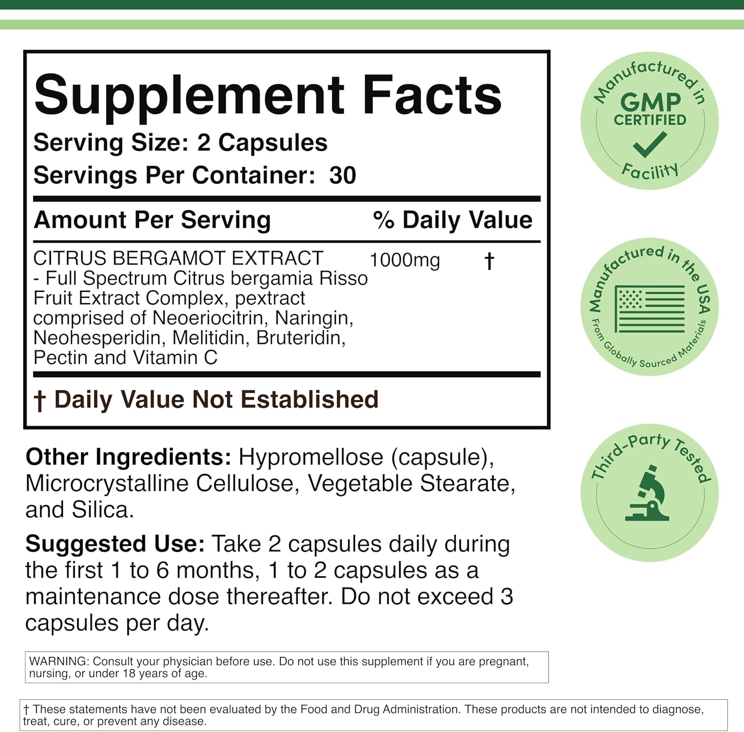 Double Wood Citrus Bergamot Supplement – NSF Certified – 1000mg, 60 Capsules - görsel 2