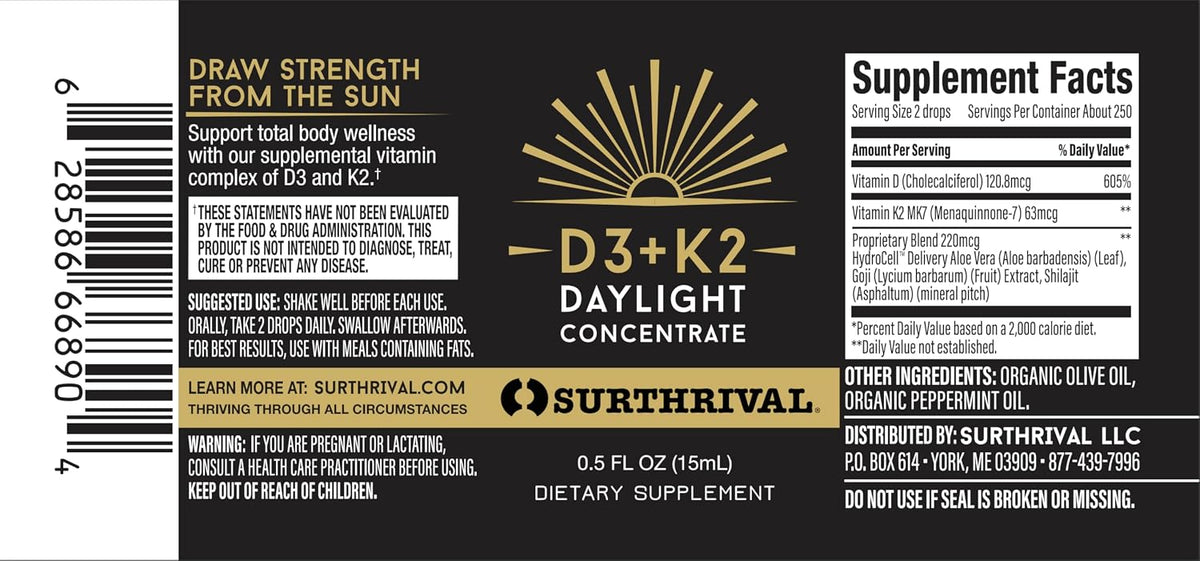 Surthrival Vitamin D3+K2 Daylight Concentrate, 0.5 fl oz (approx. 270 Servings) - görsel 5