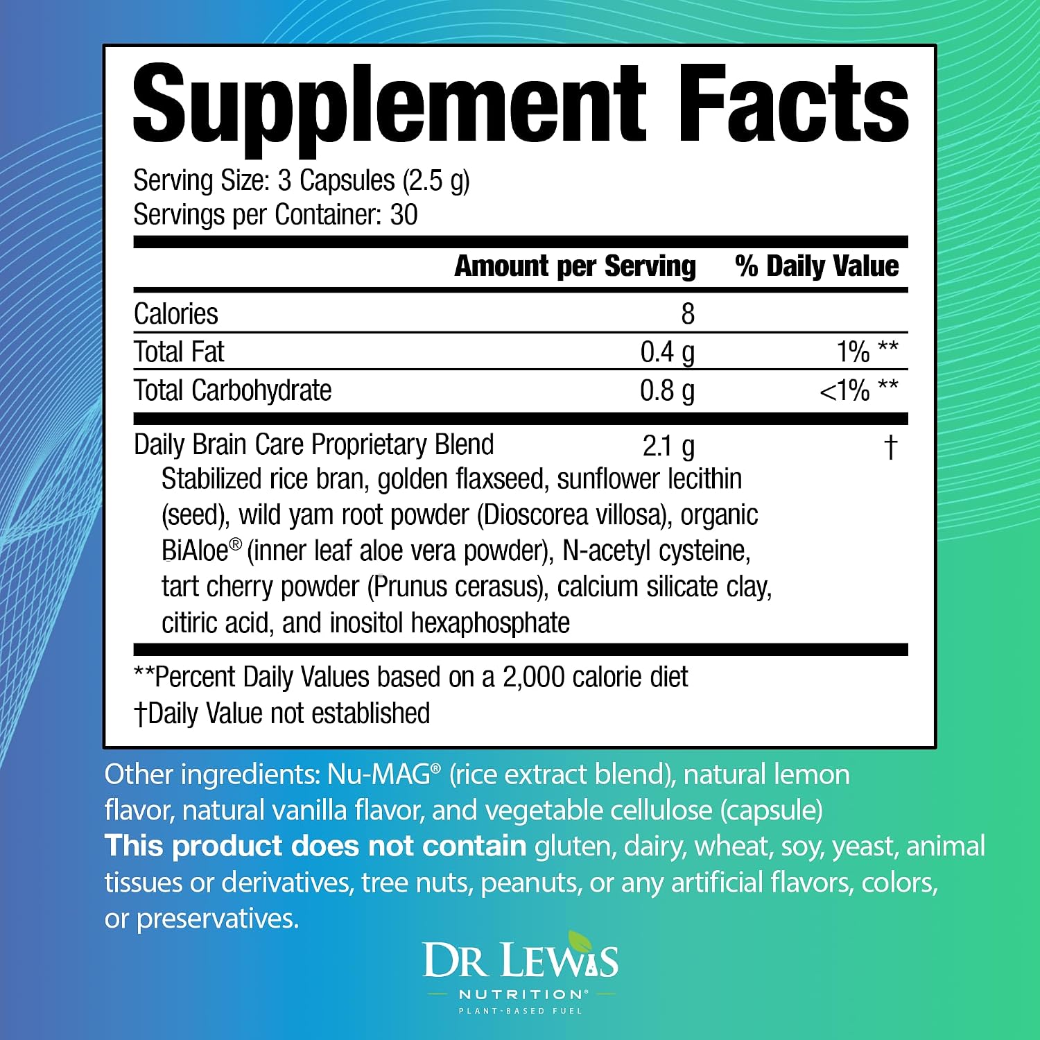 Dr Lewis Daily Brain Care Capsules – Plant-Based Nootropic for Memory, Focus, and Mental Clarity – 90 Capsules - görsel 2