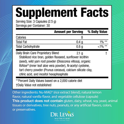 Dr Lewis Daily Brain Care Capsules – Plant-Based Nootropic for Memory, Focus, and Mental Clarity – 90 Capsules