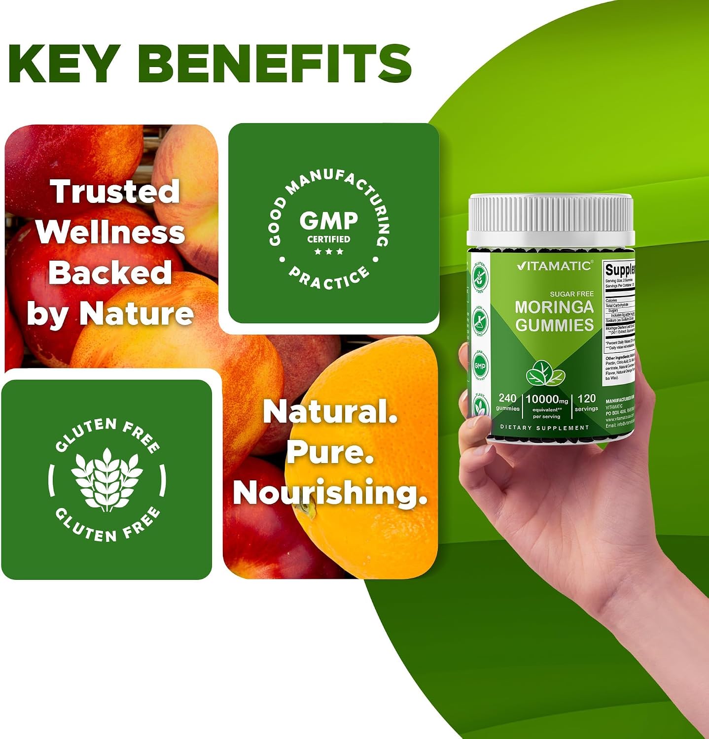 Vitamatic Moringa Gummies – Sugar-Free Superfood, 50:1 Extract, 240 Gummies - görsel 5