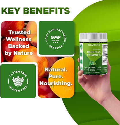 Vitamatic Moringa Gummies – Sugar-Free Superfood, 50:1 Extract, 240 Gummies