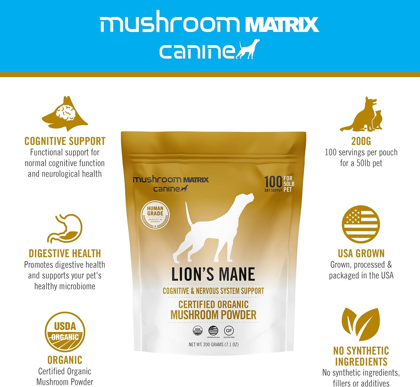 Om Mushroom Matrix Lion’s Mane Mushroom Powder Pet Supplement, 200 g - görsel 3